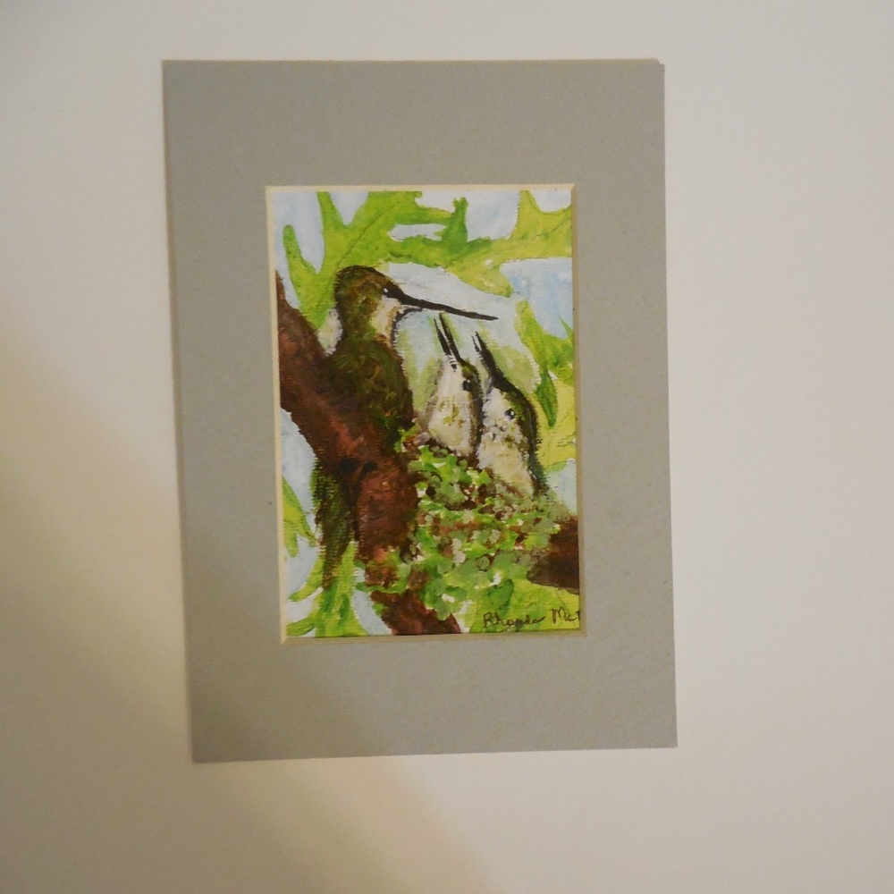 Hand Crafted Watercolor Hummingbird Painting
